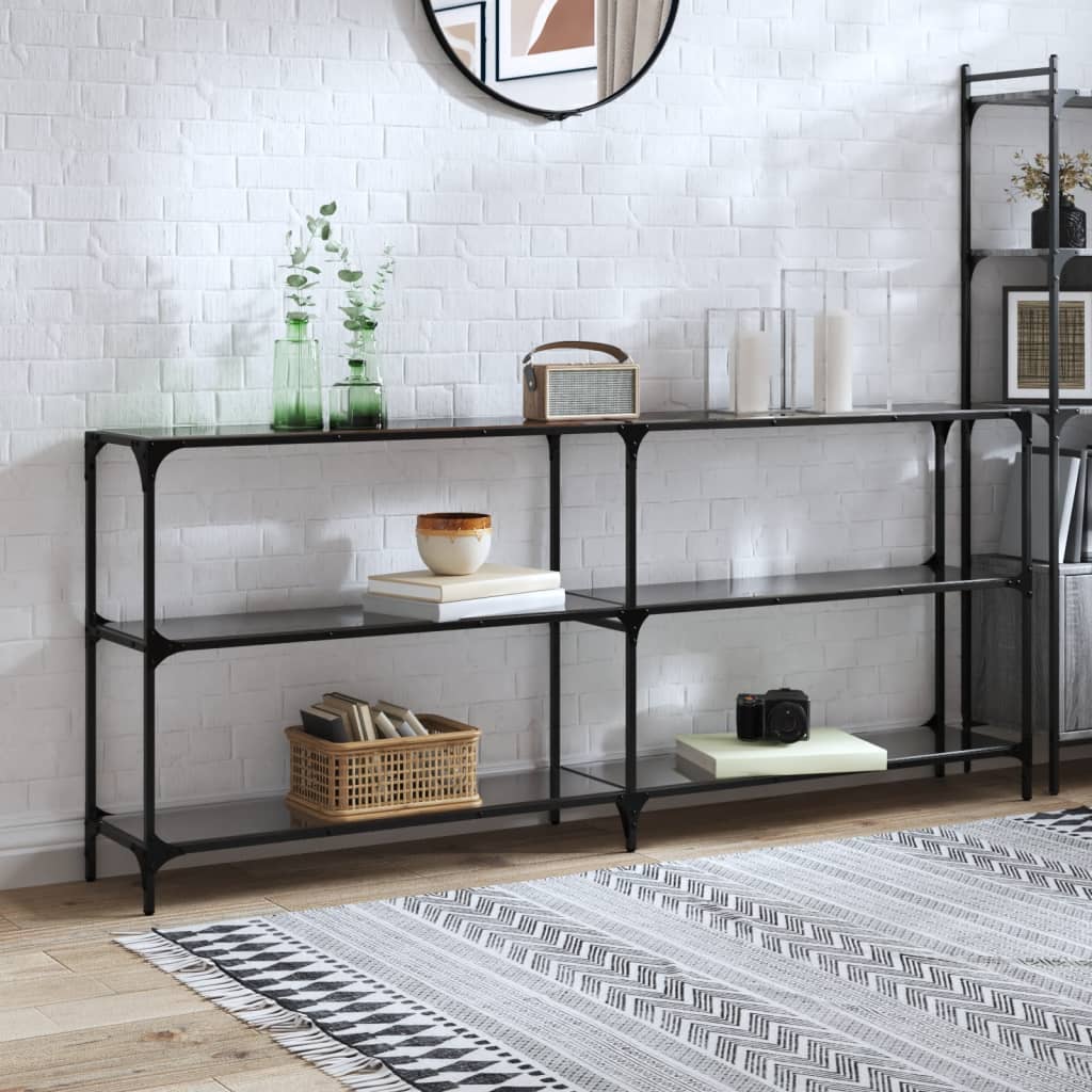 Console Table with Black Glass Top 194.5x30x81 cm Steel