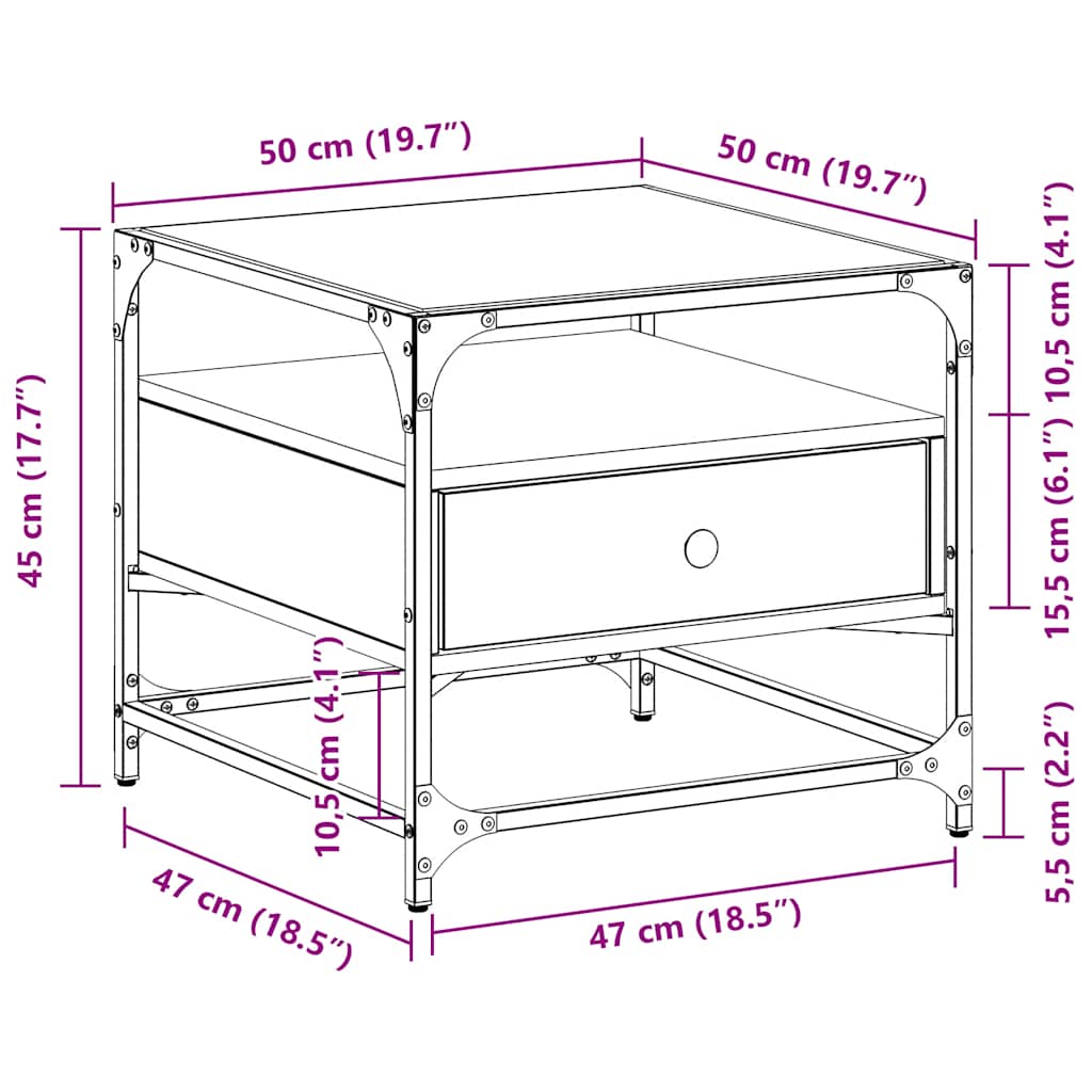 Coffee Table with Glass Top Black 50x50x45 cm Steel