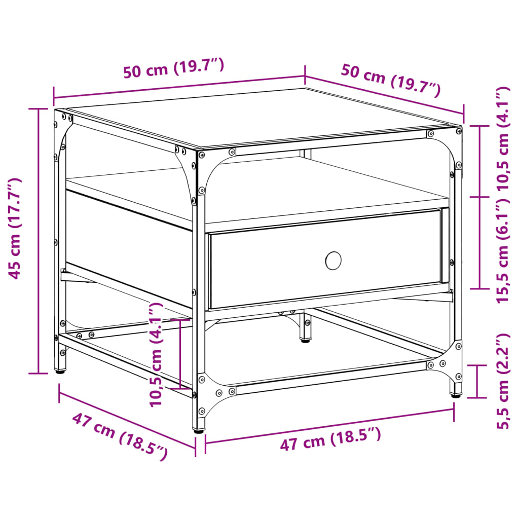 Coffee Table with Glass Top Grey Sonoma 50x50x45 cm Steel