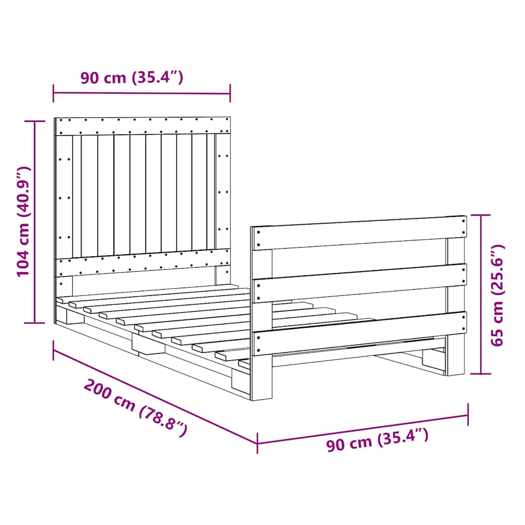Bed Frame without Mattress with Headboard 90x200 cm Solid Wood