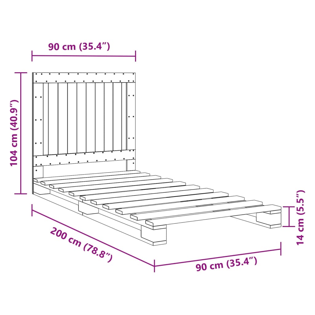Bed Frame without Mattress Grey 90x200 cm Solid Wood Pine