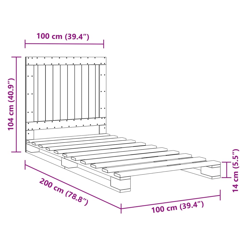 Bed Frame without Mattress Grey 100x200 cm Solid Wood Pine