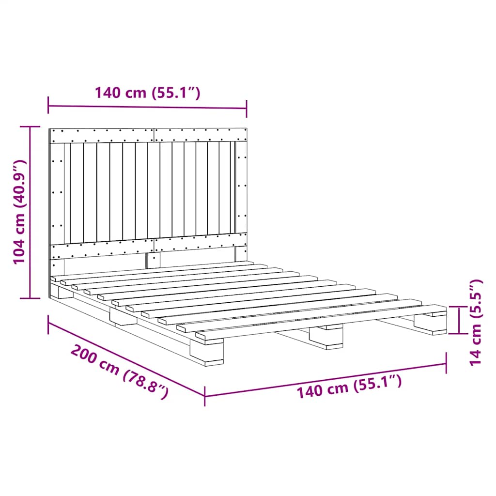 Bed Frame without Mattress Grey 140x200 cm Solid Wood Pine