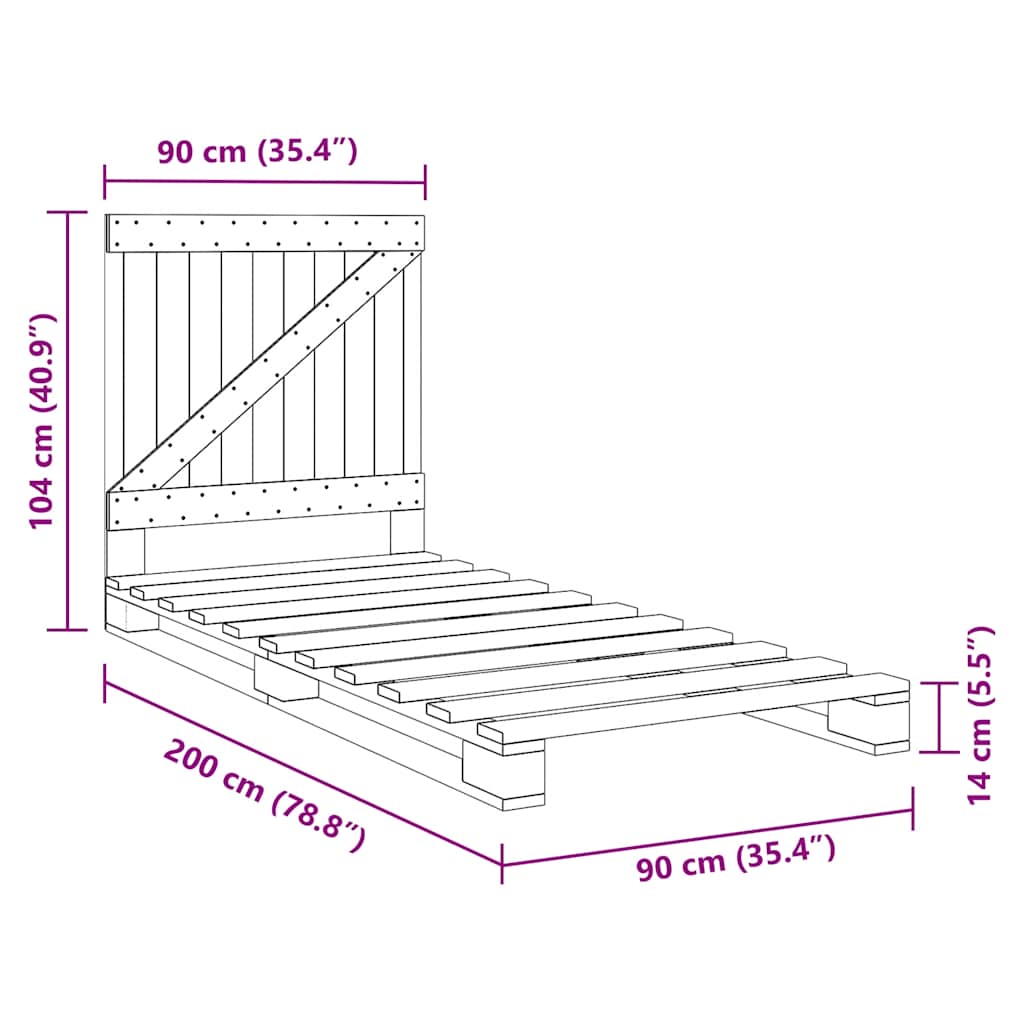 Bed Frame without Mattress with Headboard 90x200 cm Solid Wood