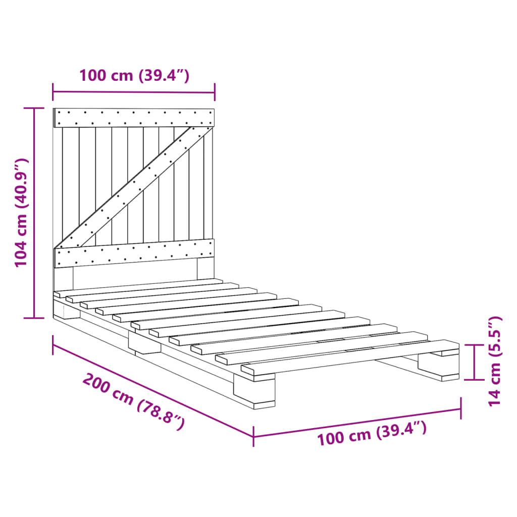 Bed Frame without Mattress with Headboard 100x200 cm Solid Wood