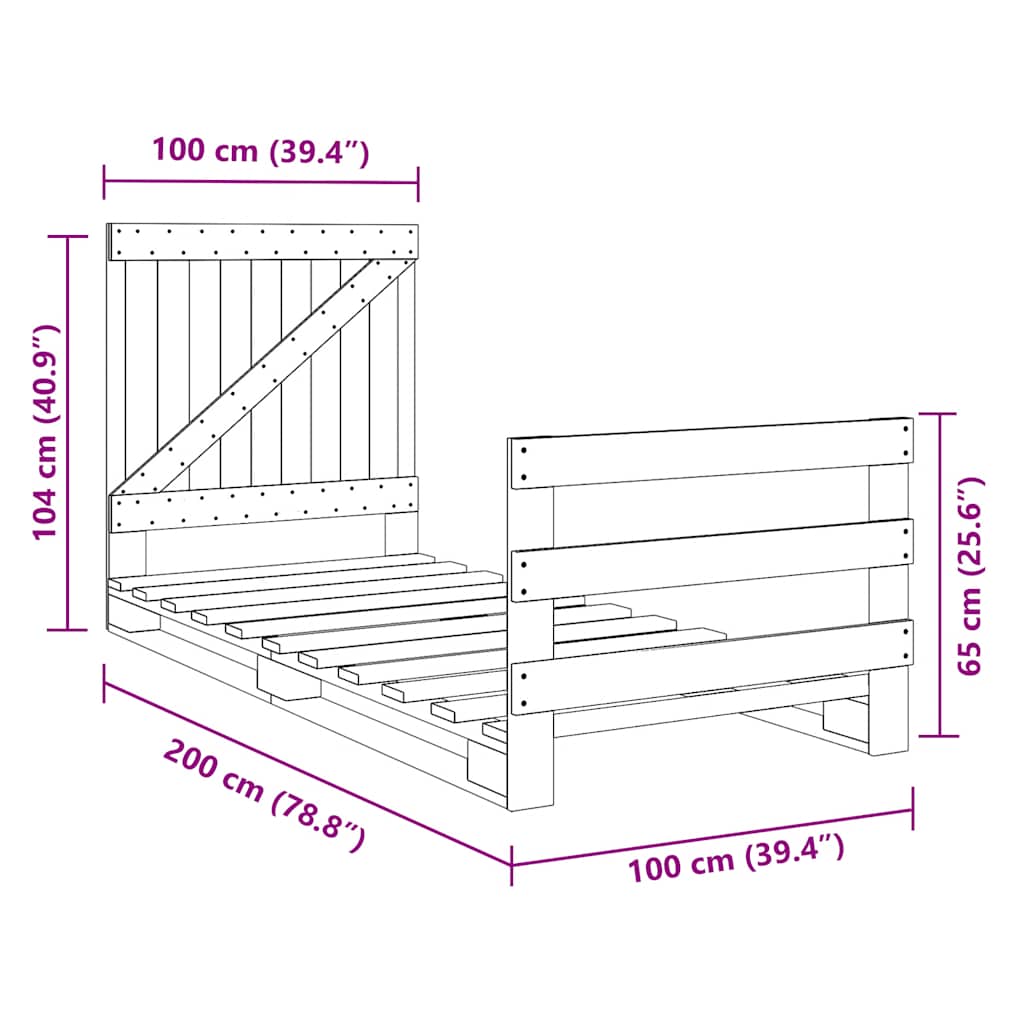 Bed Frame without Mattress with Headboard 100x200 cm Solid Wood