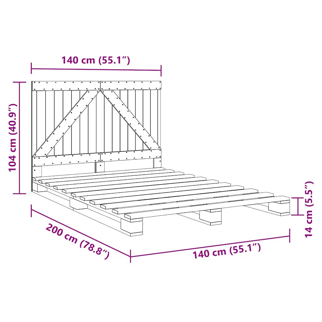 Bed Frame without Mattress Grey 140x200 cm Solid Wood Pine