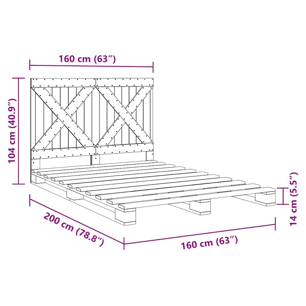 Bed Frame without Mattress with Headboard 160x200 cm Solid Wood
