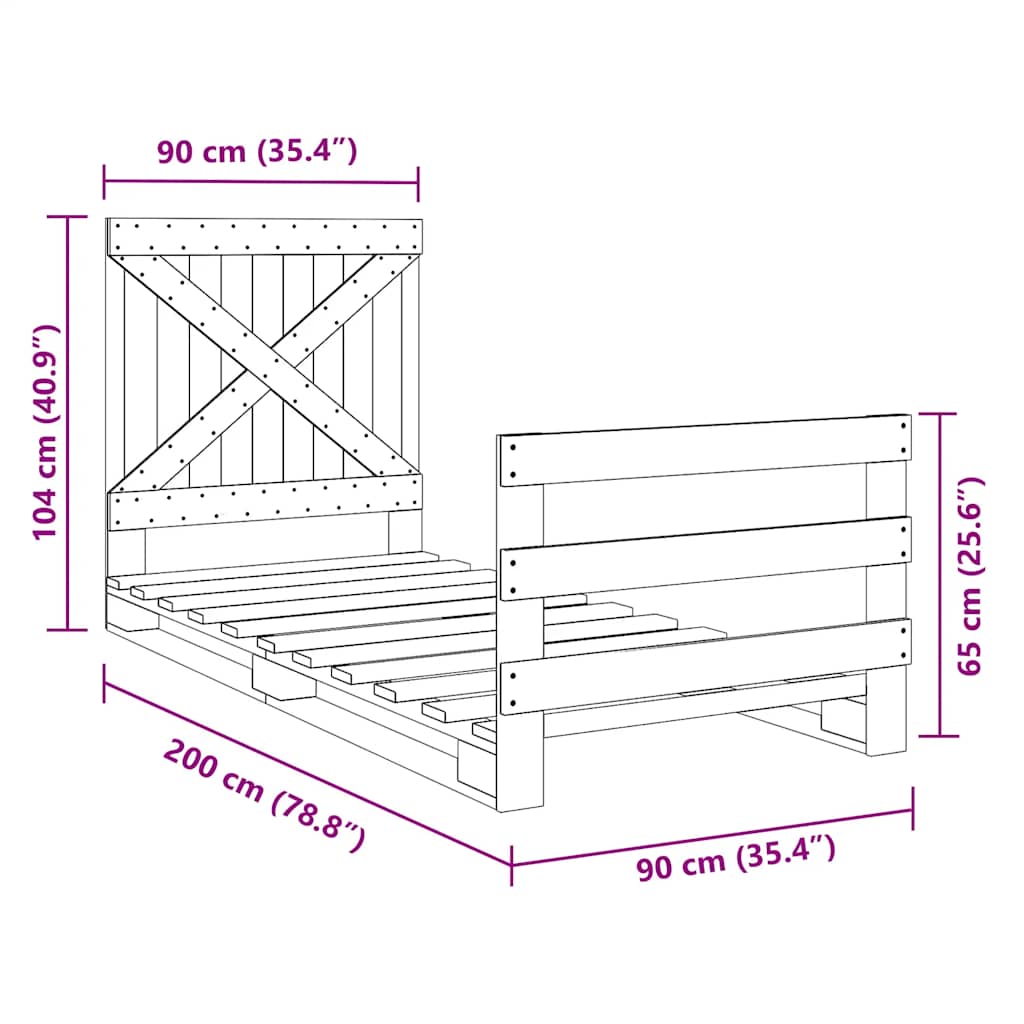 Bed Frame without Mattress with Headboard 90x200 cm Solid Wood