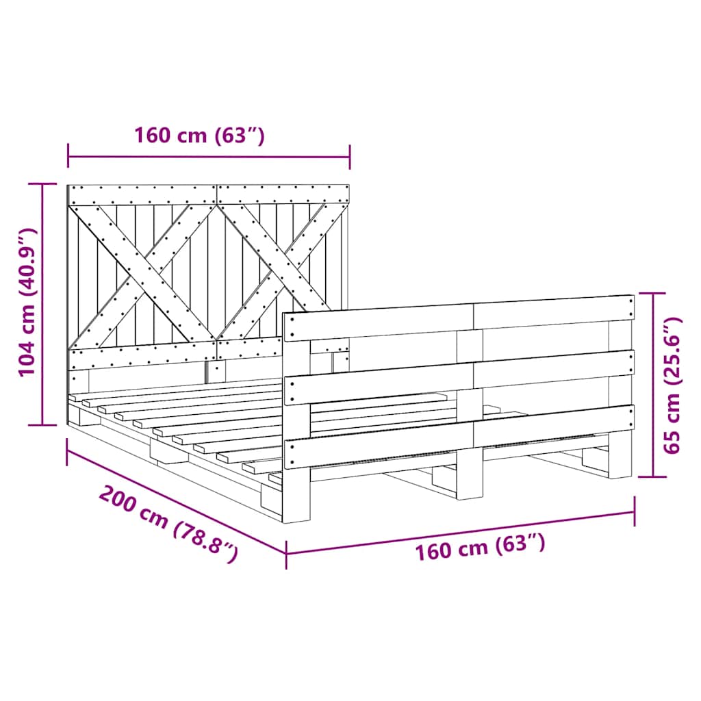 Bed Frame without Mattress with Headboard 160x200 cm Solid Wood