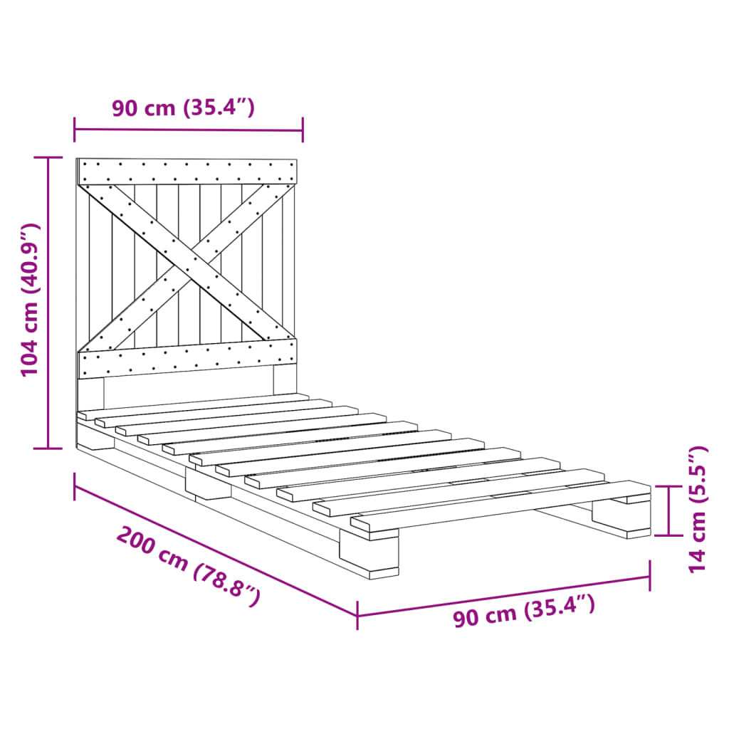 Bed Frame without Mattress Grey 90x200 cm Solid Wood Pine