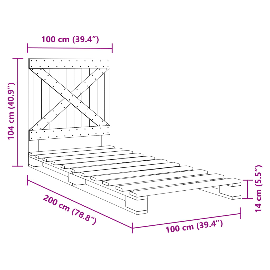 Bed Frame without Mattress Grey 100x200 cm Solid Wood Pine