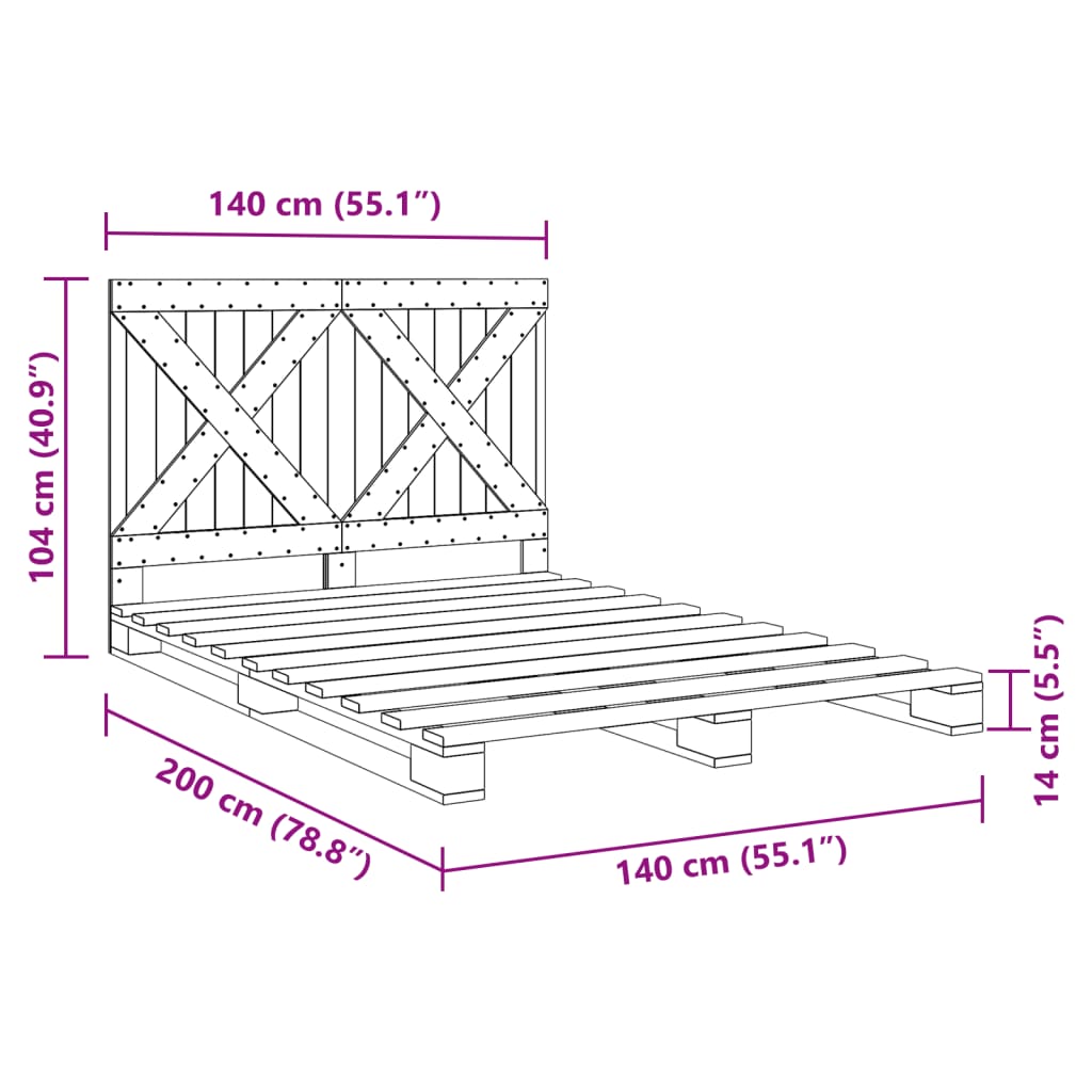 Bed Frame | Grey | Solid pine wood | Double | Sturdy | Bed Frame