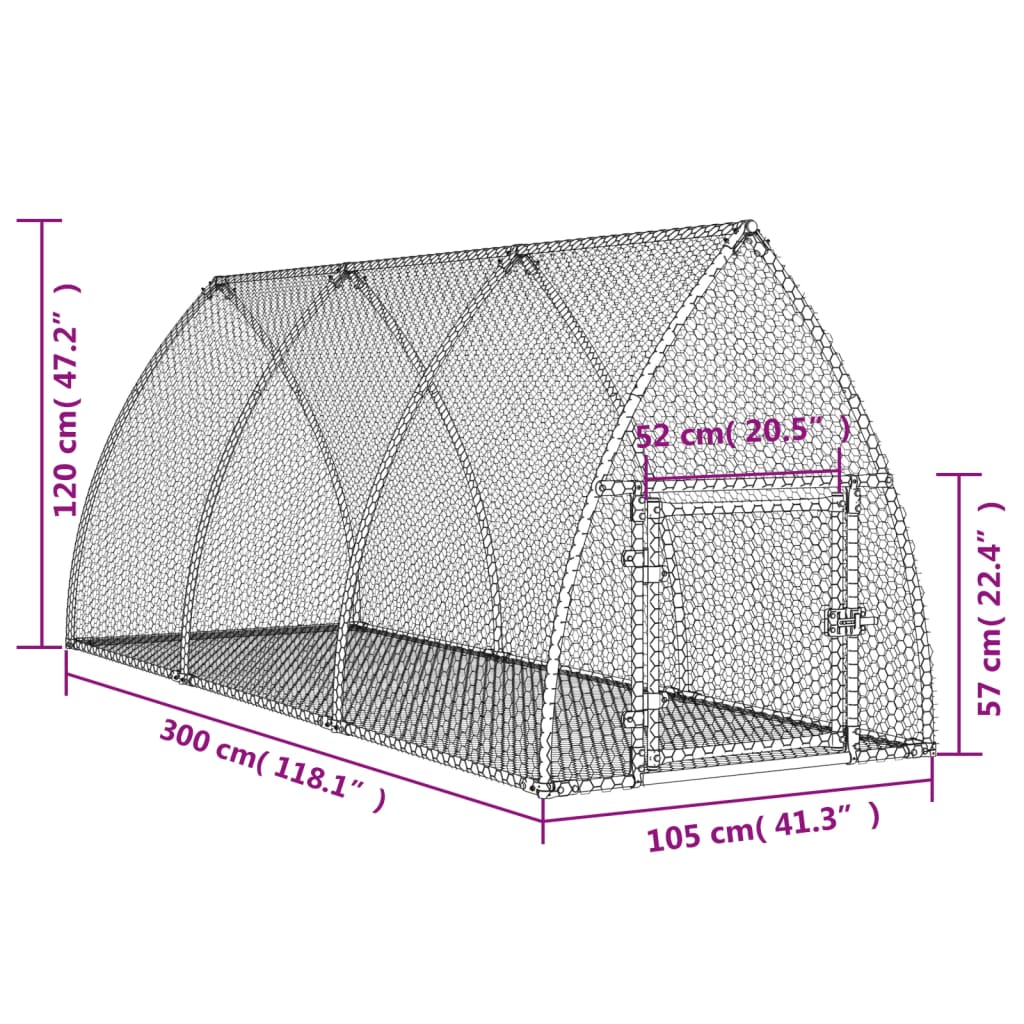Rabbit Hutch Silver 105x300x120 cm Galvanised Steel