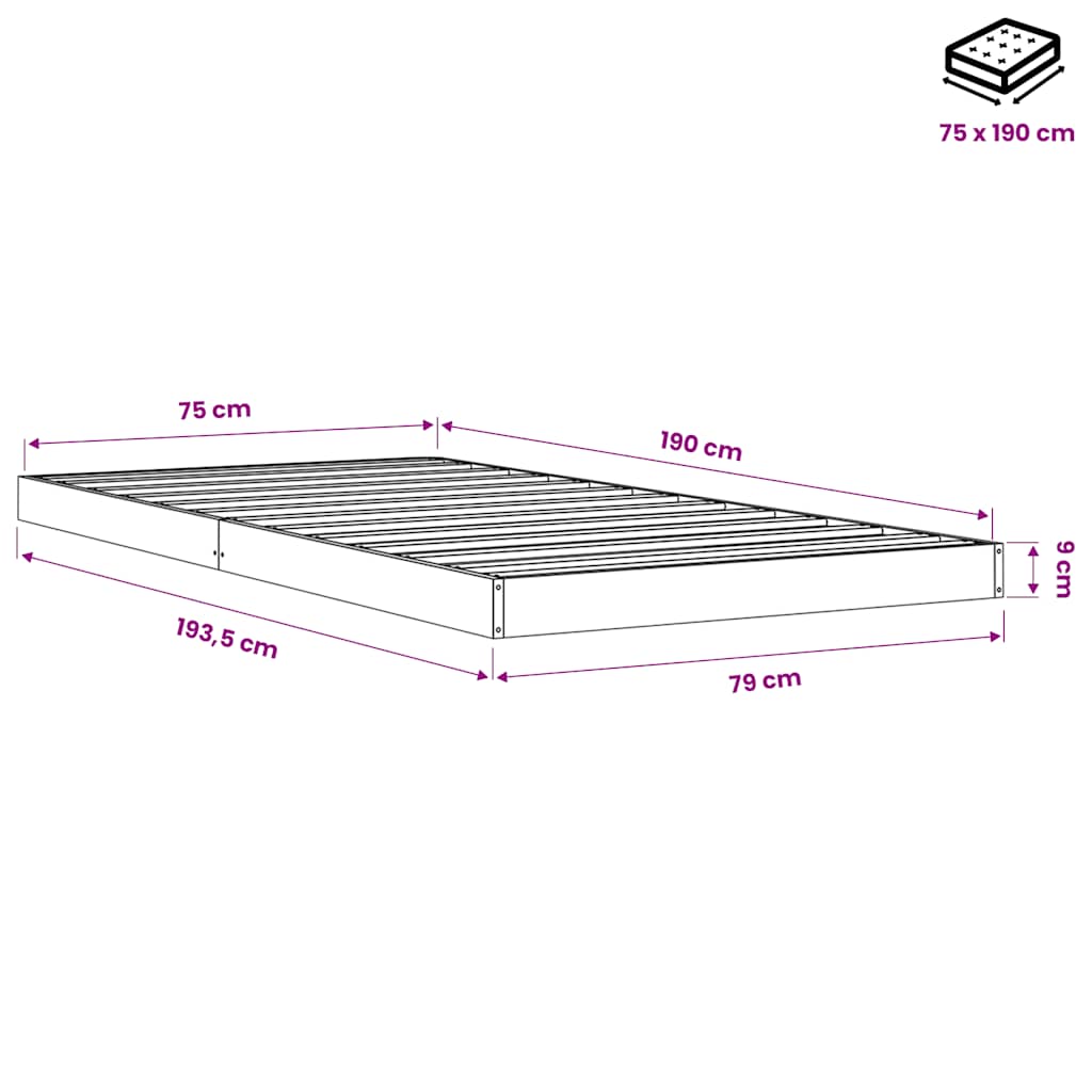 Bed Frame without Mattress Wax Brown 75x190 cm Small Single Solid Wood Pine
