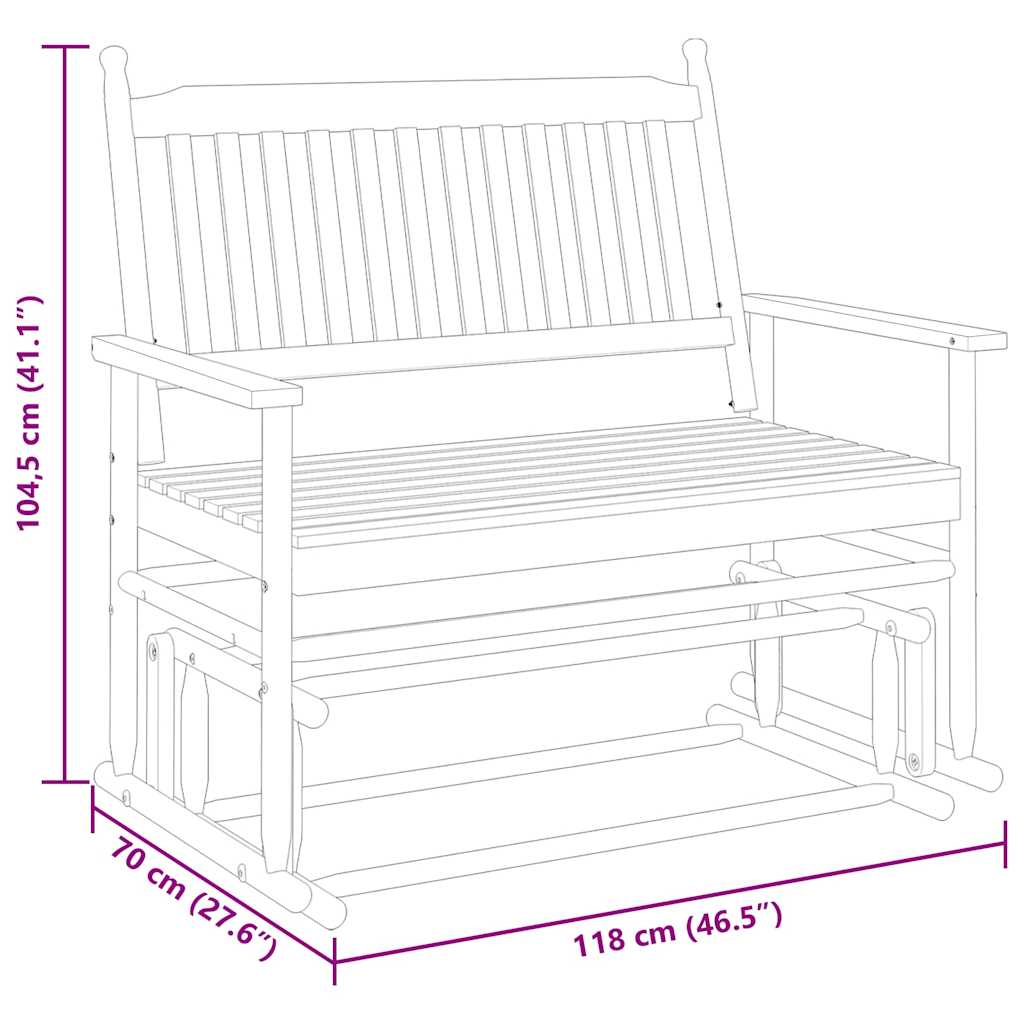 Glider Bench Black 118x70x104.5 cm Solid Wood Poplar