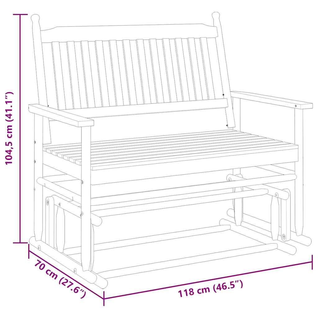 Glider Bench White 118x70x104.5 cm Solid Wood Poplar