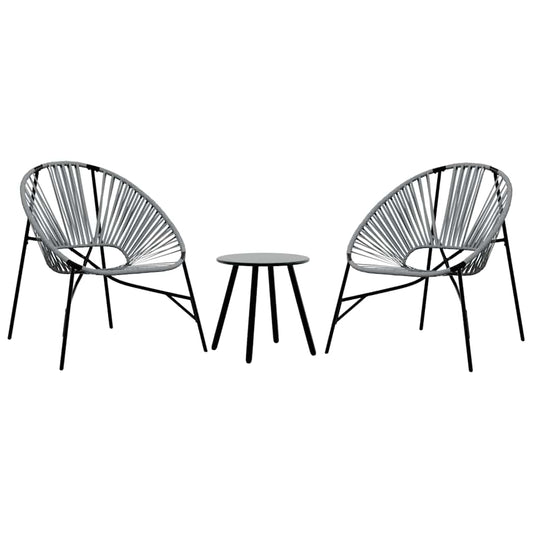 Garden Chair Set 3 pcs Black and Light Grey Poly Rattan