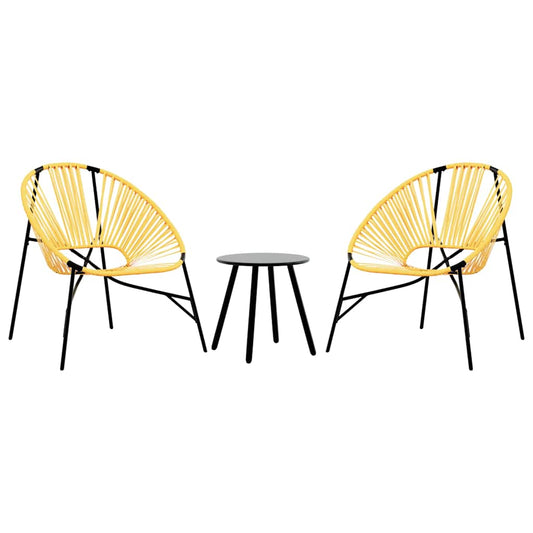 Garden Chair Set 3 pcs Black and Yellow Poly Rattan