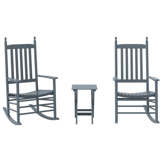 Rocking Chairs 2pcs with Foldable Table Grey Solid Wood Poplar