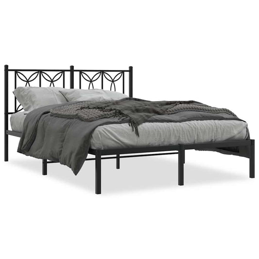 Metal Bed Frame without Mattress with Headboard Black 140x190cm