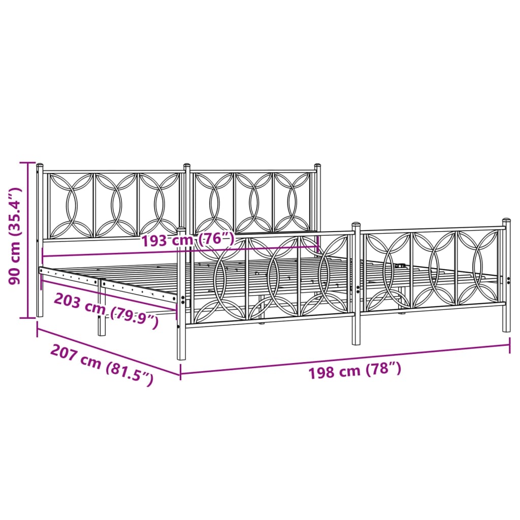 Metal Bed Frame without Mattress with Footboard Black 76"x79.9"