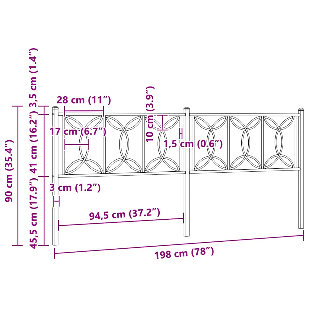 Metal Replace Headboard Black 193 cm