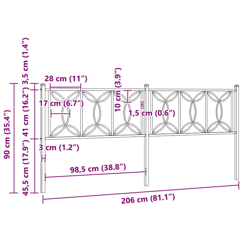 Metal Replace Headboard Black 200 cm