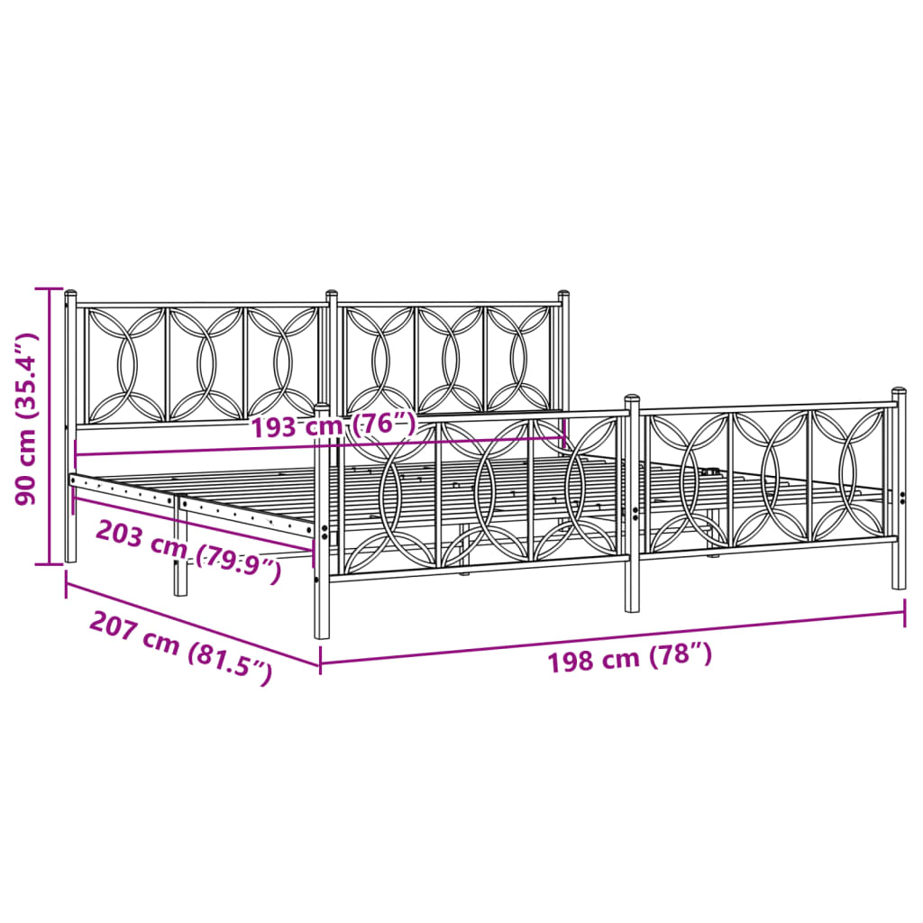 Metal Bed Frame without Mattress with Footboard White 76"x79.9"
