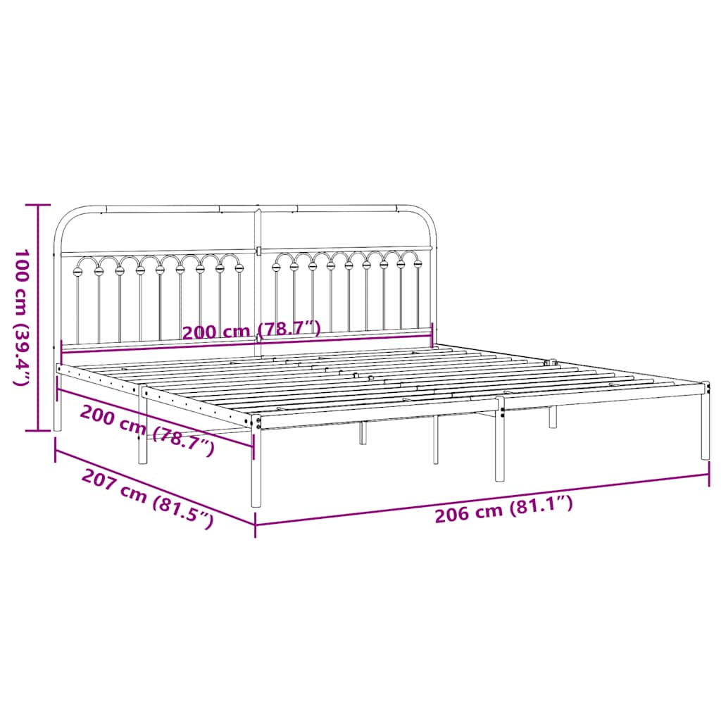 Metal Bed Frame without Mattress with Headboard Black 200x200cm