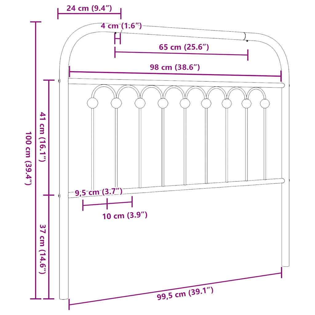 Metal Replace Headboard Black 100 cm