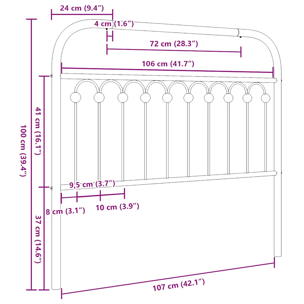 Metal Replace Headboard Black 107 cm