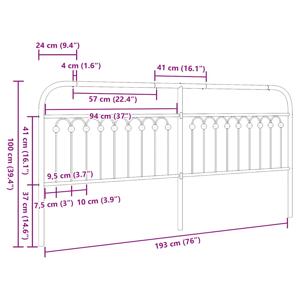 Metal Replace Headboard Black 193 cm