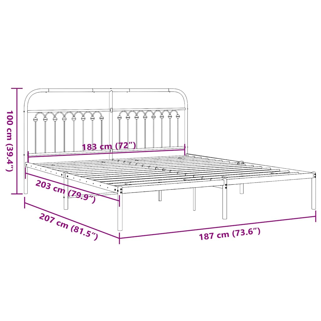 Metal Bed Frame without Mattress with Headboard White 183x203cm