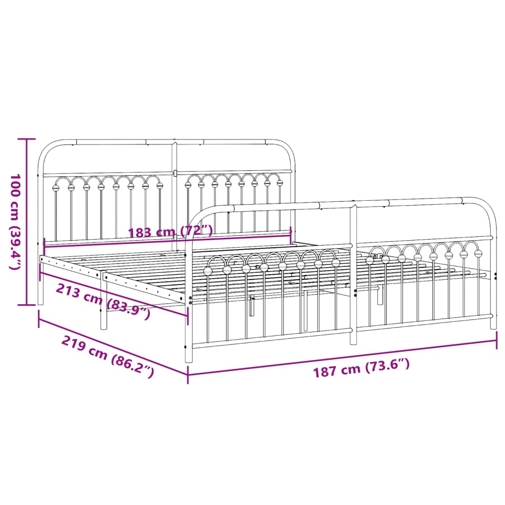 Metal Bed Frame without Mattress with Footboard White 183x213cm