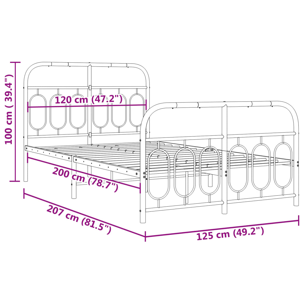 Metal Bed Frame without Mattress with Footboard Black 120x200cm