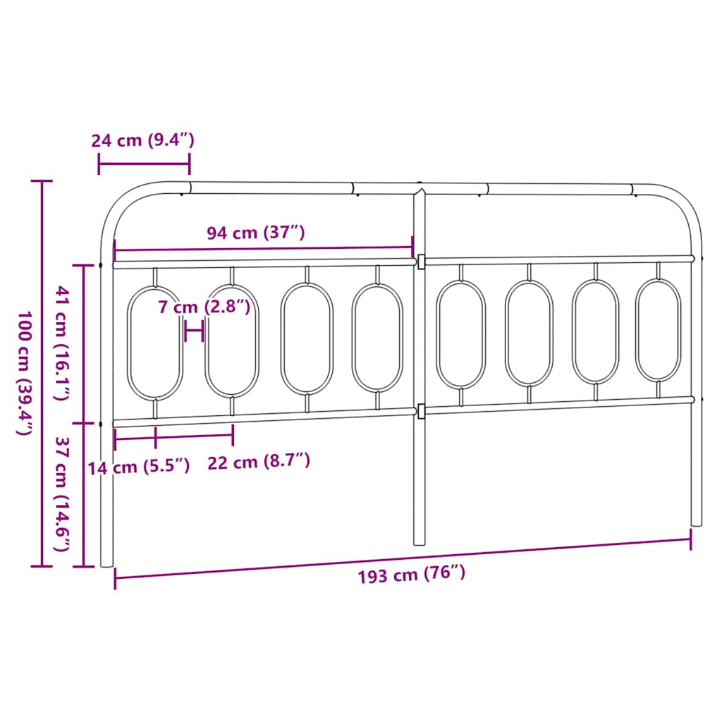 Metal Replace Headboard Black 193 cm