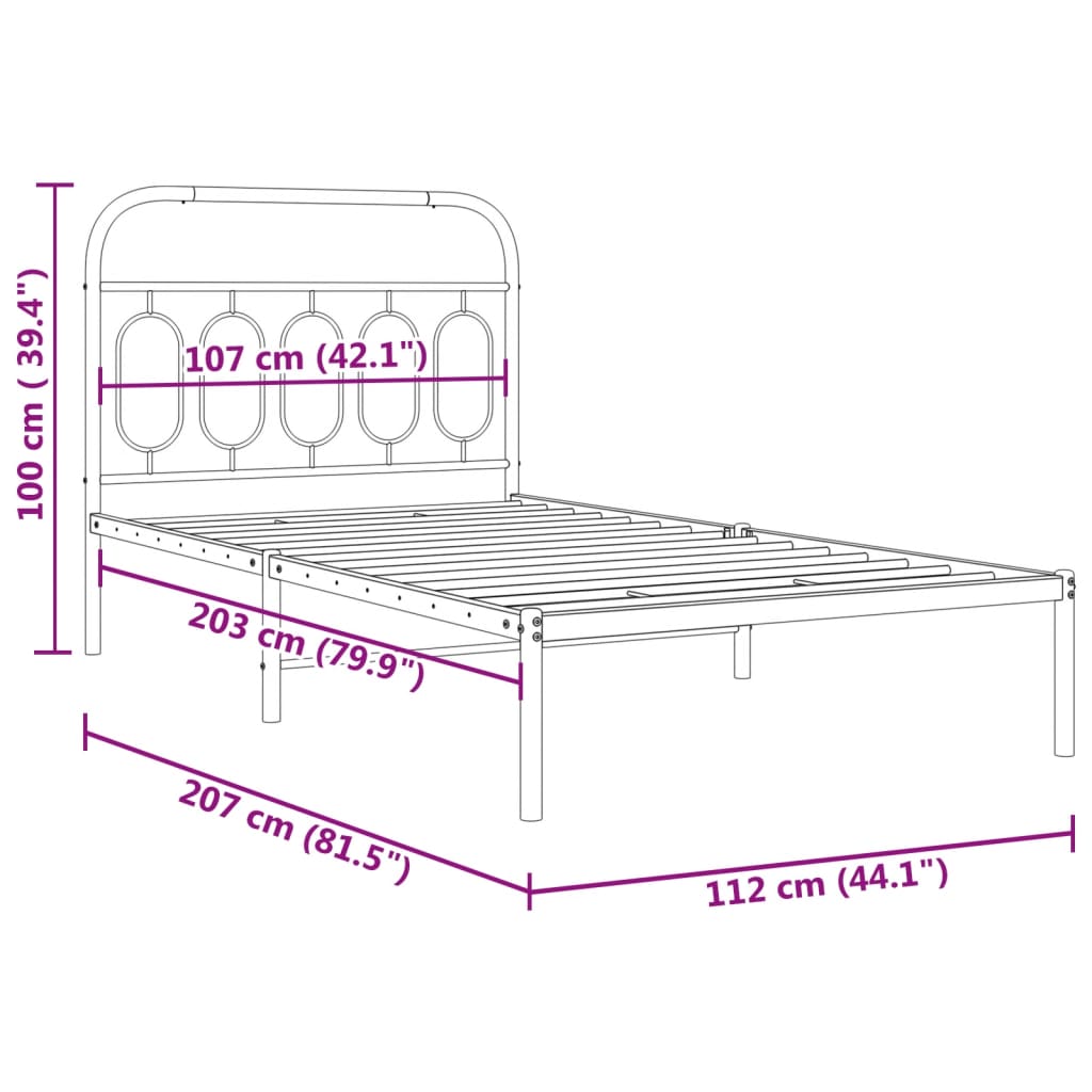 Metal Bed Frame without Mattress with Headboard White 107x203cm