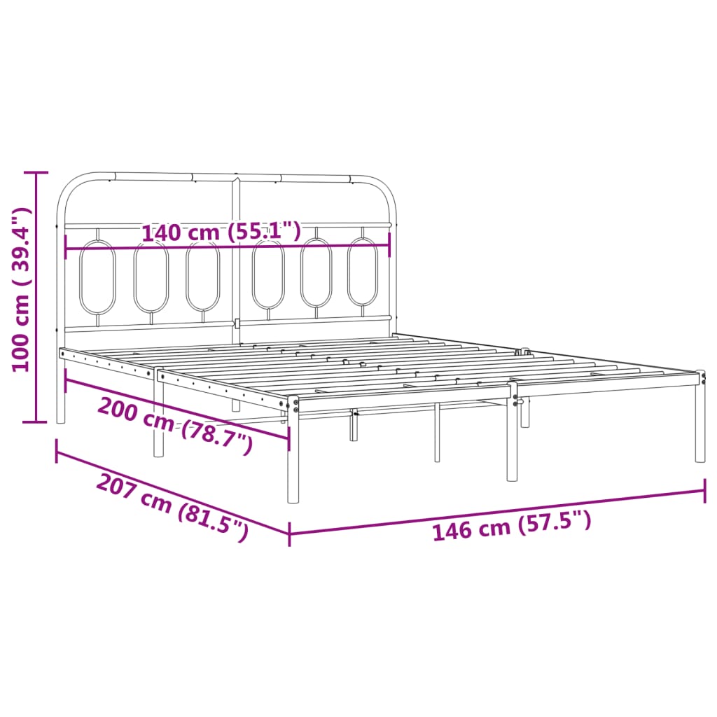 Metal Bed Frame without Mattress with Headboard White 140x200cm
