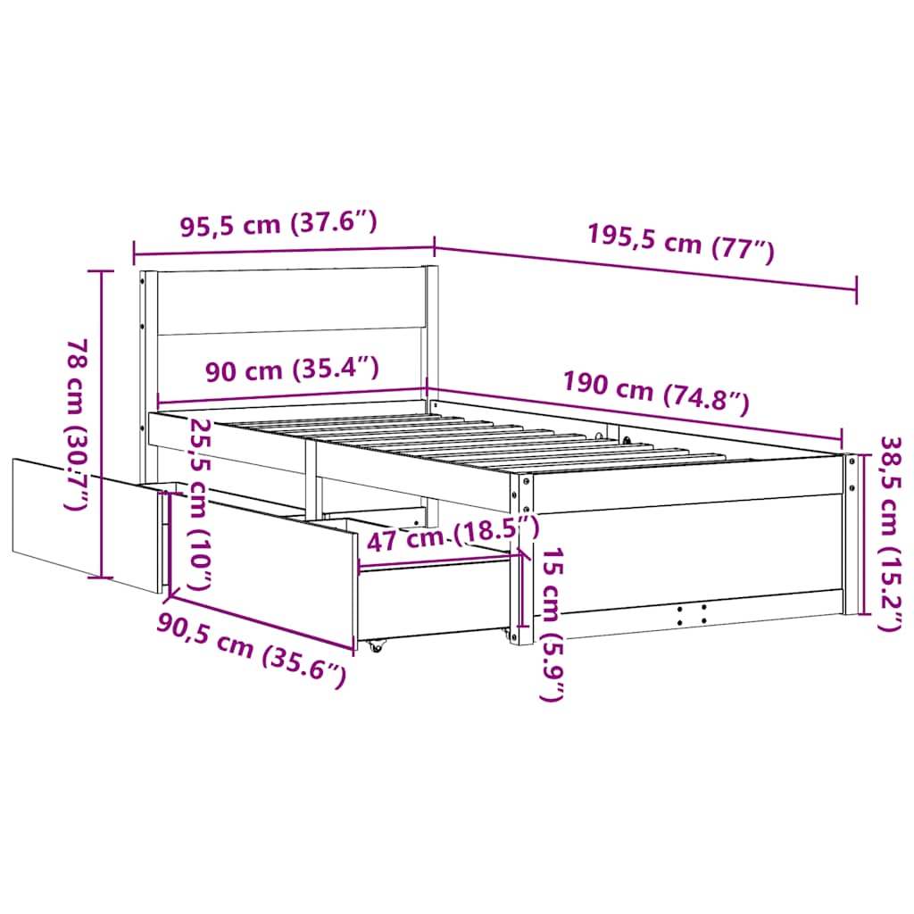 Bed Frame without Mattress 90x190 cm Single Solid Wood Pine