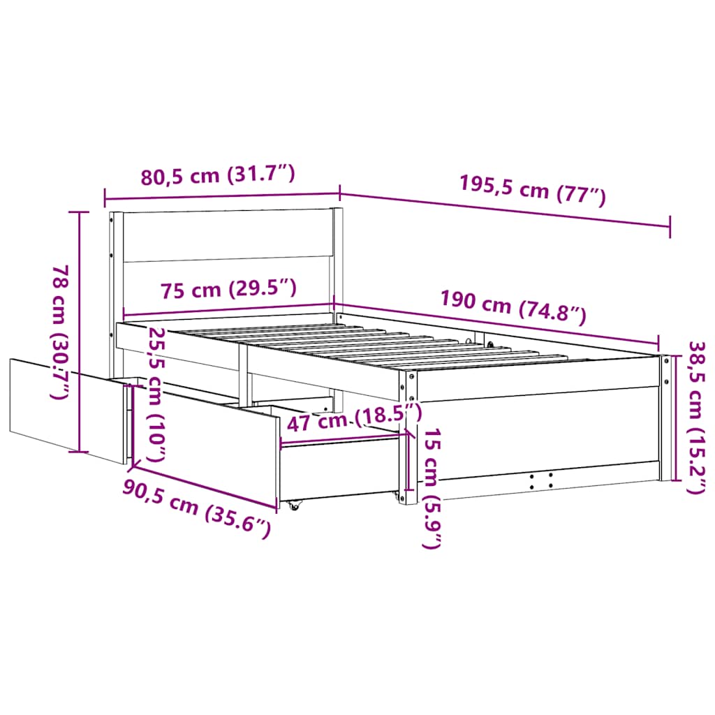 Bed Frame without Mattress 75x190 cm Small Single Solid Wood Pine