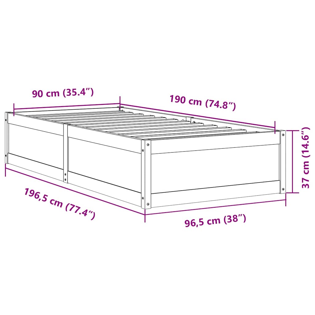 Bed Frame without Mattress 90x190 cm Single Solid Wood Pine