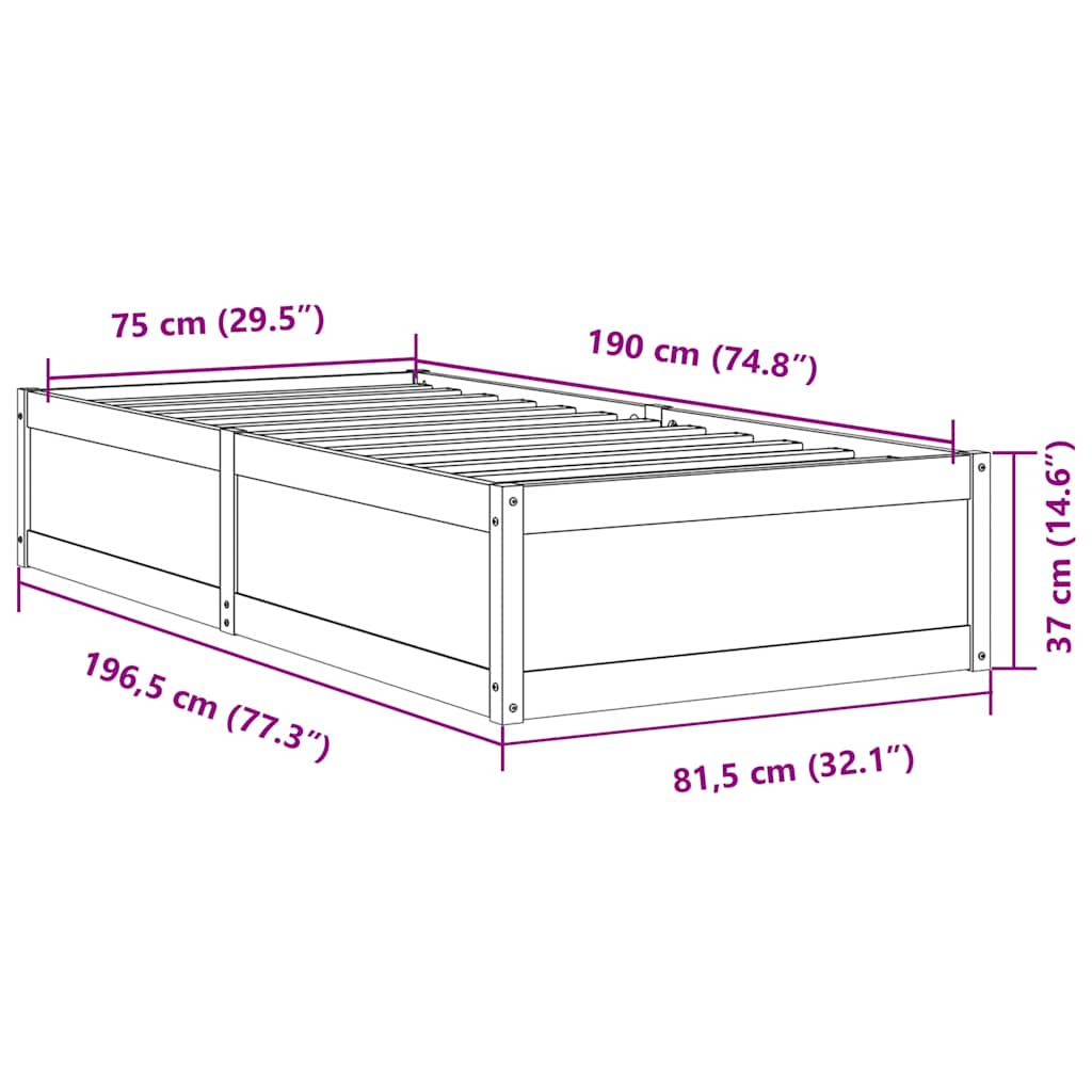 Bed Frame without Mattress White 75x190 cm Small Single Solid Wood Pine
