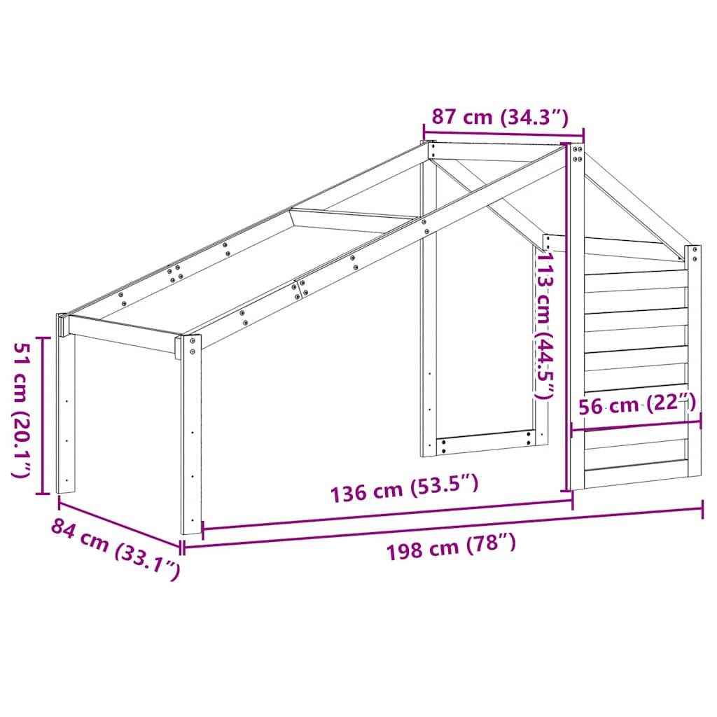 Kids' Bed Roof 198x87x113 cm Solid Wood Pine