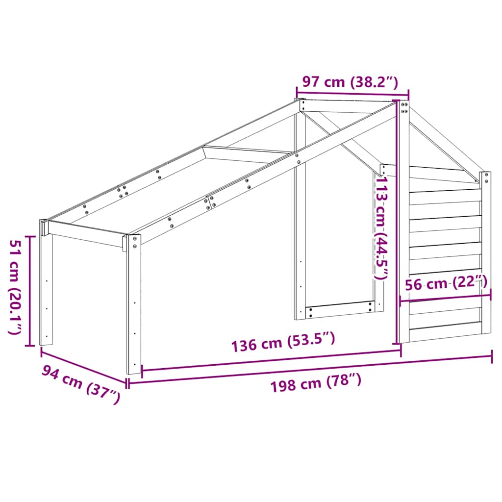 Kids' Bed Roof White 198x97x113 cm Solid Wood Pine