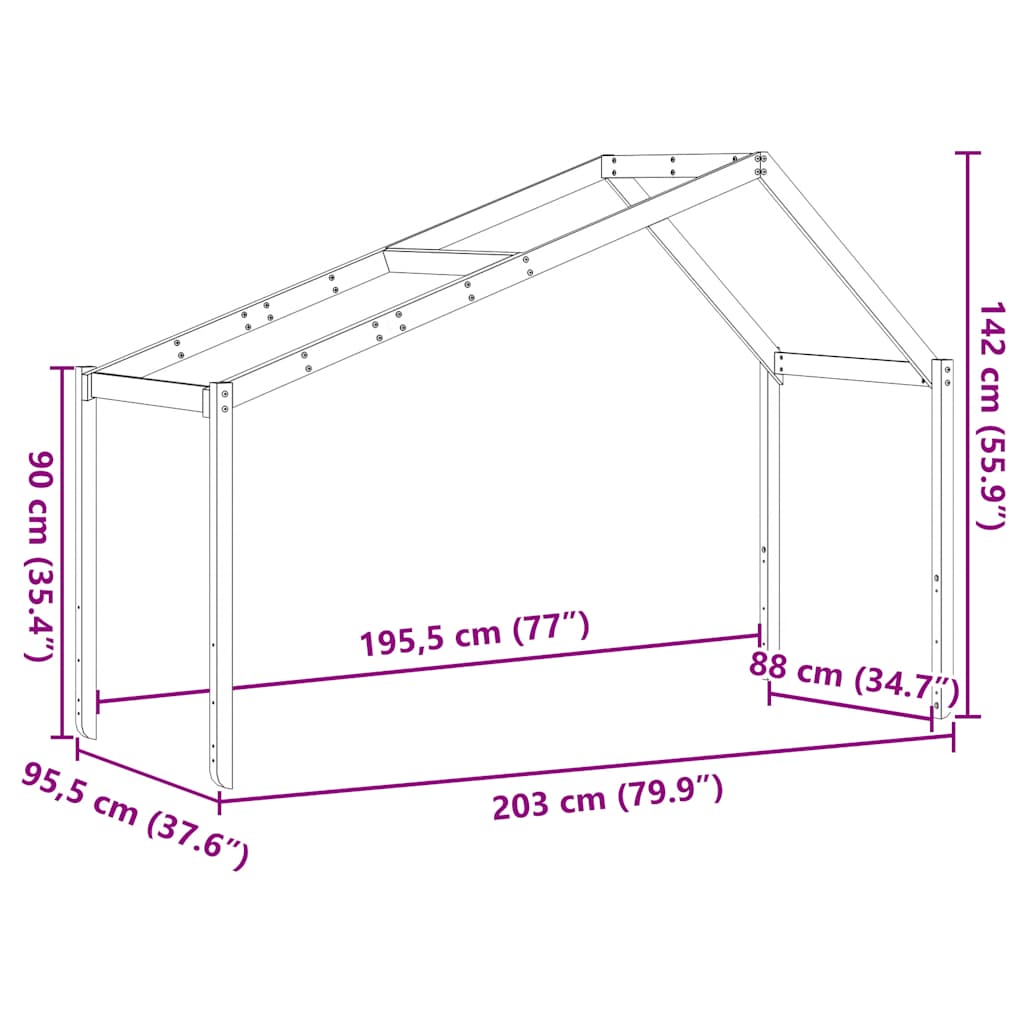 Kids' Bed Roof White 203x95.5x142 cm Solid Wood Pine