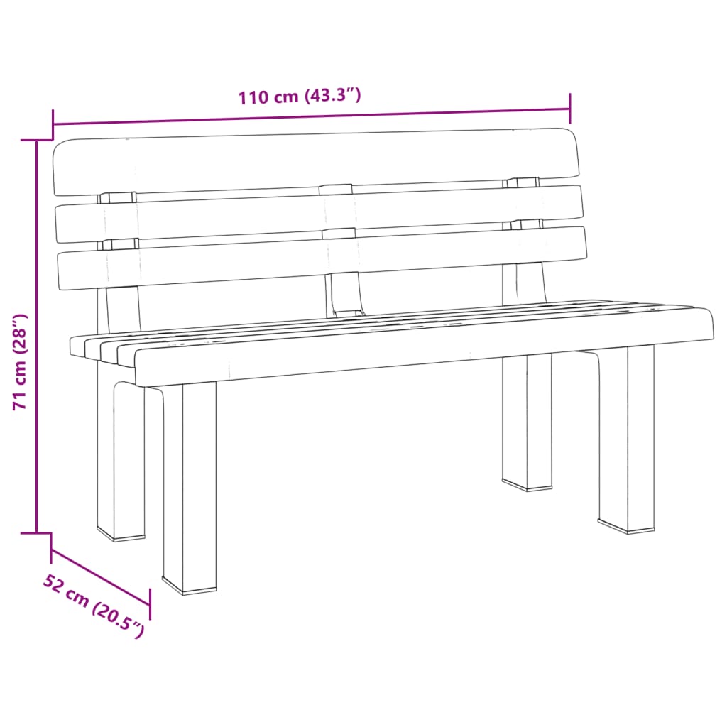 Garden Bench | Green | Polypropylene | 110 x 52 x 71 cm | Durable