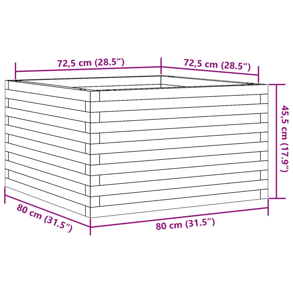 Garden Planter White 80x80x45.5 cm Solid Wood Pine
