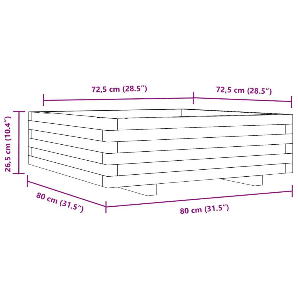 Garden Planter White 80x80x26.5 cm Solid Wood Pine