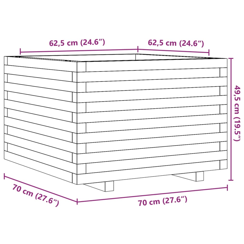 Garden Planter White 70x70x49.5 cm Solid Wood Pine